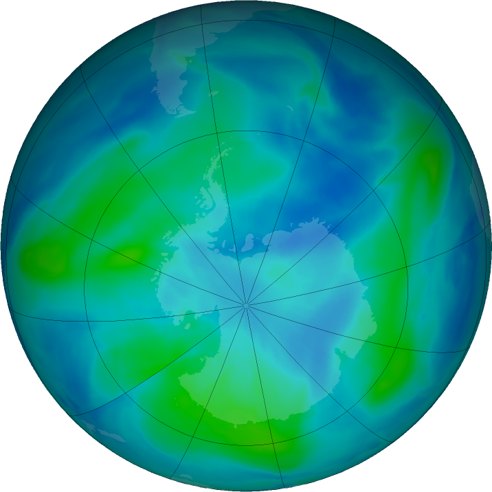 Antarctic ozone map for 12 March 2022